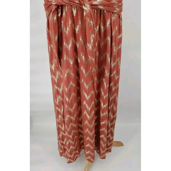 Soft Surroundings Sz Med Alessandra Orange Gold Metallic Chevron Maxi Dress USA - Picture 3 of 8